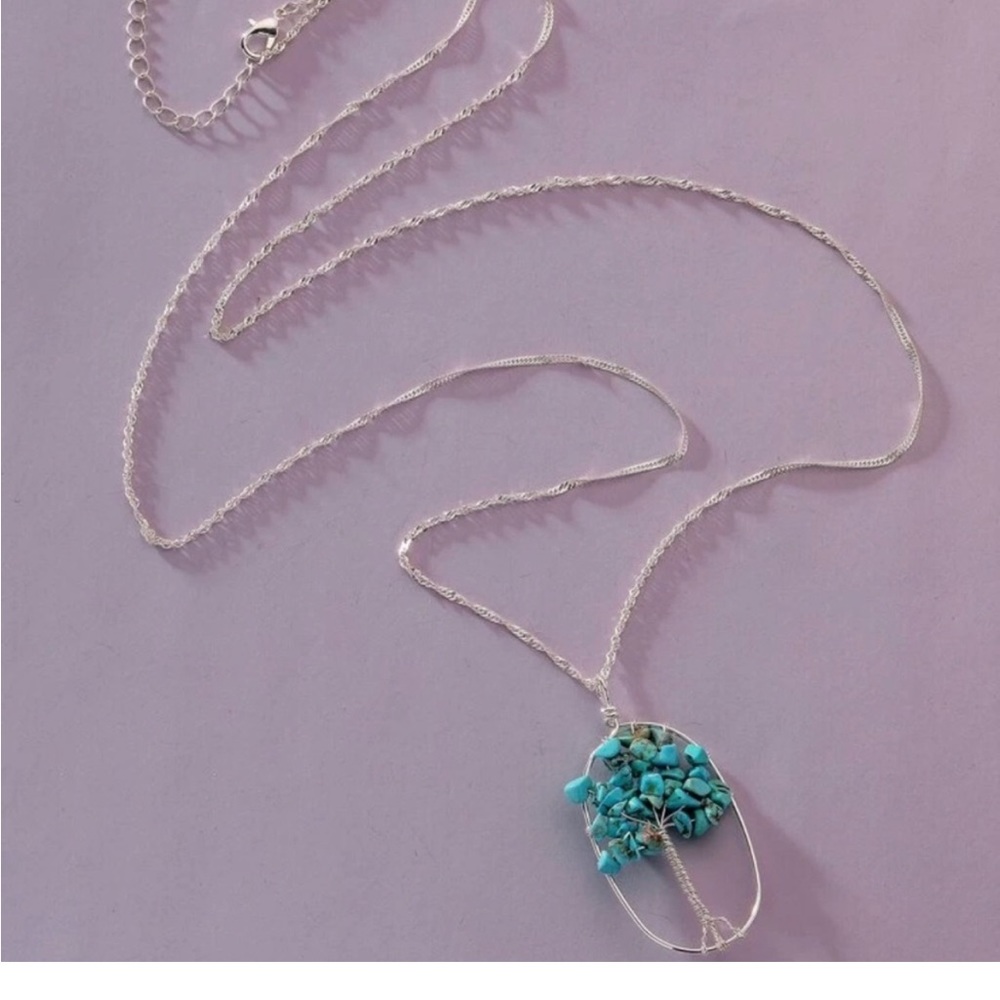 TURQUOISE DETAIL SILVER TREE NECKLACE ❌LAST 1❌